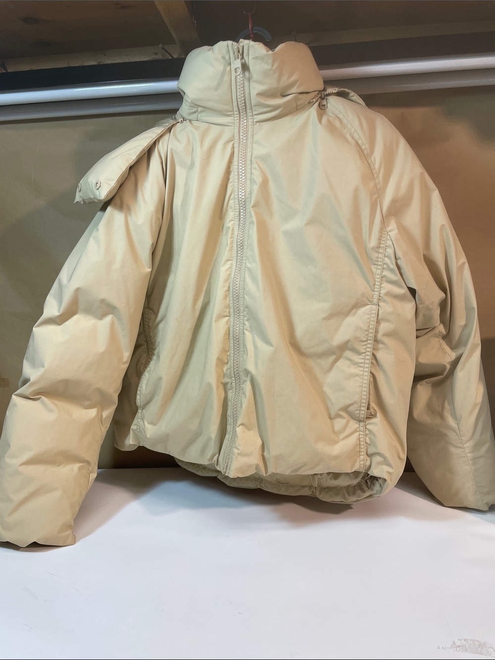 Neutral Cream Women's Puffer Jacket with Stand Collar